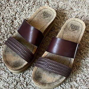 Reef Dark Brown Woven Slide Platform Sandals